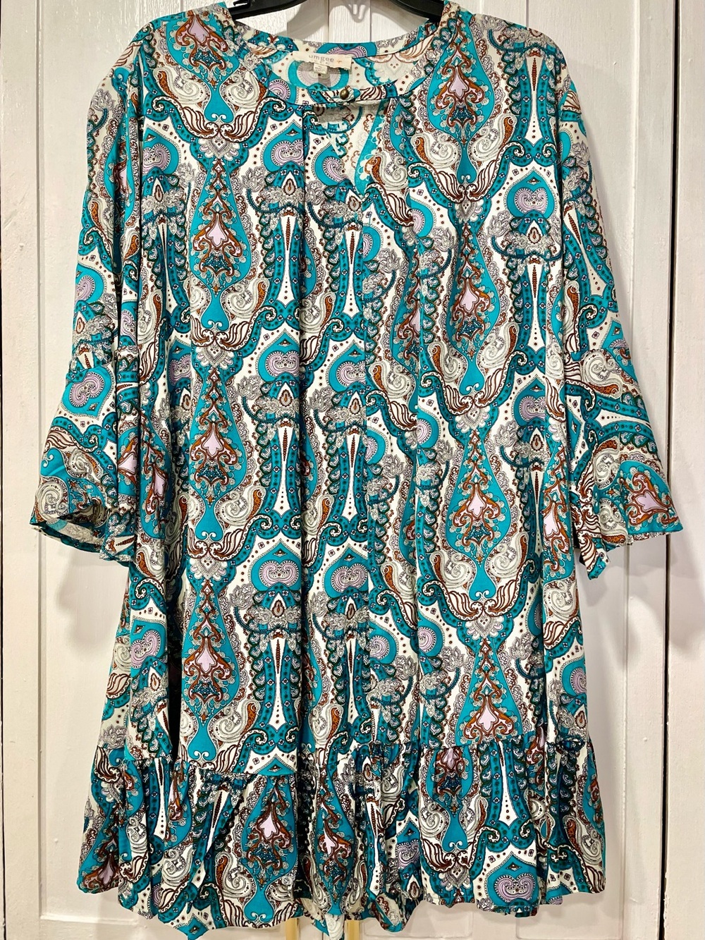 Umgee Paisley Boho Tunic Dress Bell Sleeve Flowy Lightweight Size XL